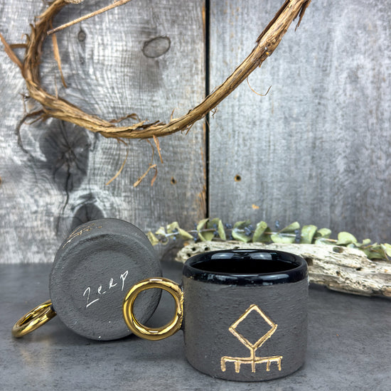 Zeep Naturals | Stoneware Handmade Espresso Cups Black Vitality - With Handle | Catskills-inspired artisan natural soaps, luxurious Turkish towels, bathrobes, throws, and bedding. Discover handmade coffee cups, milk dispensers, and olive wood kitchen utensils—crafted with care for your home