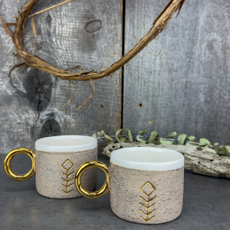 Zeep Naturals | Stoneware Handmade Espresso Cups Neutral Abundance - With Handle | Catskills-inspired artisan natural soaps, luxurious Turkish towels, bathrobes, throws, and bedding. Discover handmade coffee cups, milk dispensers, and olive wood kitchen utensils—crafted with care for your home