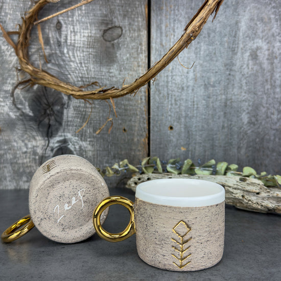 Zeep Naturals | Stoneware Handmade Espresso Cups Neutral Abundance - With Handle | Catskills-inspired artisan natural soaps, luxurious Turkish towels, bathrobes, throws, and bedding. Discover handmade coffee cups, milk dispensers, and olive wood kitchen utensils—crafted with care for your home