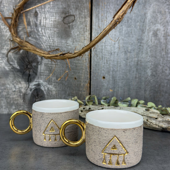 Zeep Naturals | Stoneware Handmade Espresso Cups Neutral Charm - With Handle | Catskills-inspired artisan natural soaps, luxurious Turkish towels, bathrobes, throws, and bedding. Discover handmade coffee cups, milk dispensers, and olive wood kitchen utensils—crafted with care for your home