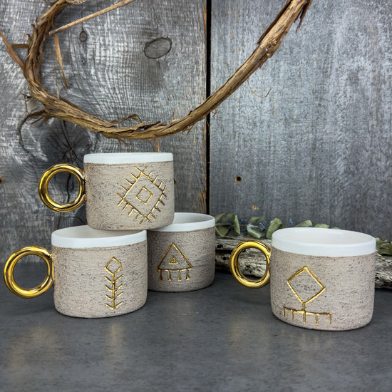 Zeep Naturals | Stoneware Handmade Espresso Cups Neutral Abundance - With Handle | Catskills-inspired artisan natural soaps, luxurious Turkish towels, bathrobes, throws, and bedding. Discover handmade coffee cups, milk dispensers, and olive wood kitchen utensils—crafted with care for your home