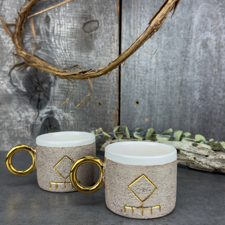 Zeep Naturals | Stoneware Handmade Espresso Cups Neutral Vitality - With Handle | Catskills-inspired artisan natural soaps, luxurious Turkish towels, bathrobes, throws, and bedding. Discover handmade coffee cups, milk dispensers, and olive wood kitchen utensils—crafted with care for your home