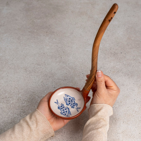 Zeep Naturals | Troy Collection Ceramic Ladle with Wooden Handle | Zeep Naturals brings you handcrafted soaps, organic cotton towels, and artisan kitchen essentials — all inspired by nature. Discover simple, sustainable living with products designed to soothe your senses and your home.
