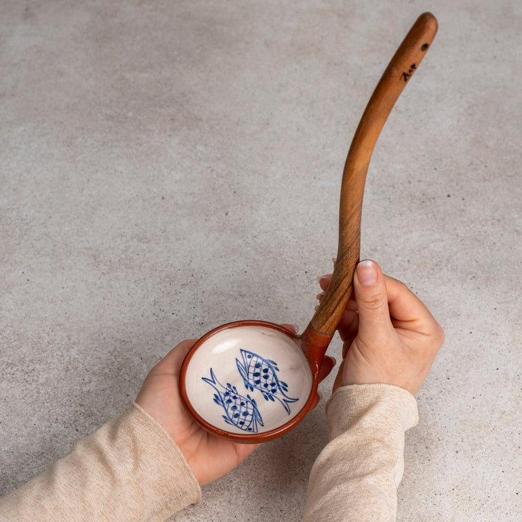 Zeep Naturals | Troy Collection Ceramic Ladle with Wooden Handle | Zeep Naturals brings you handcrafted soaps, organic cotton towels, and artisan kitchen essentials — all inspired by nature. Discover simple, sustainable living with products designed to soothe your senses and your home.