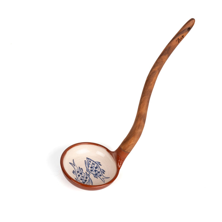 Zeep Naturals | Troy Collection Ceramic Ladle with Wooden Handle Two fish | Zeep Naturals brings you handcrafted soaps, organic cotton towels, and artisan kitchen essentials — all inspired by nature. Discover simple, sustainable living with products designed to soothe your senses and your home.