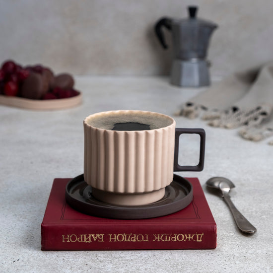 Zeep Naturals | Lydia Collection Modern Ribbed Coffee/Tea Cup with Saucer | Zeep Naturals brings you handcrafted soaps, organic cotton towels, and artisan kitchen essentials — all inspired by nature. Discover simple, sustainable living with products designed to soothe your senses and your home.