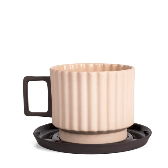 Zeep Naturals | Lydia Collection Modern Ribbed Coffee/Tea Cup with Saucer Crema & Smoke | Zeep Naturals brings you handcrafted soaps, organic cotton towels, and artisan kitchen essentials — all inspired by nature. Discover simple, sustainable living with products designed to soothe your senses and your home.