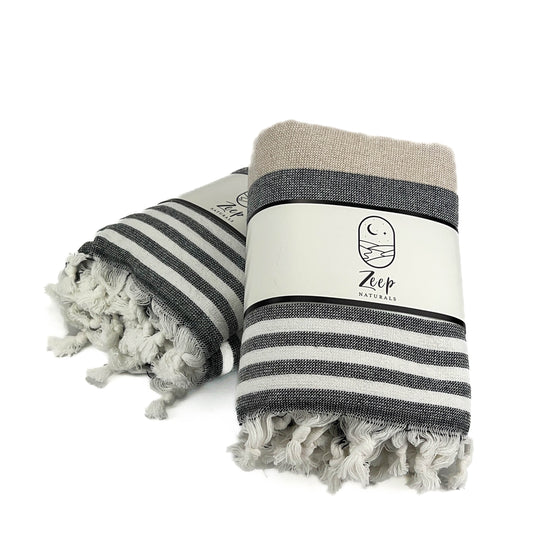 Zeep Naturals | Farmhouse Towels Natural Black and White Stripe | Catskills-inspired artisan natural soaps, luxurious Turkish towels, bathrobes, throws, and bedding. Discover handmade coffee cups, milk dispensers, and olive wood kitchen utensils—crafted with care for your home