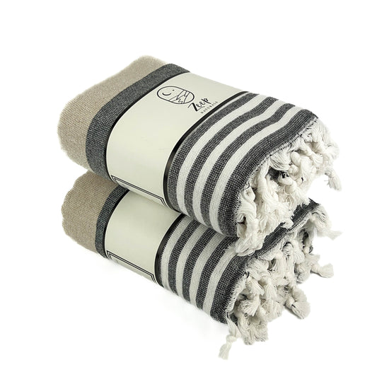 Zeep Naturals | Farmhouse Towels Natural Black and White Stripe | Catskills-inspired artisan natural soaps, luxurious Turkish towels, bathrobes, throws, and bedding. Discover handmade coffee cups, milk dispensers, and olive wood kitchen utensils—crafted with care for your home