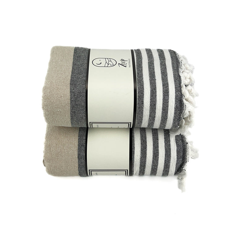 Zeep Naturals | Farmhouse Towels Natural Black and White Stripe | Catskills-inspired artisan natural soaps, luxurious Turkish towels, bathrobes, throws, and bedding. Discover handmade coffee cups, milk dispensers, and olive wood kitchen utensils—crafted with care for your home