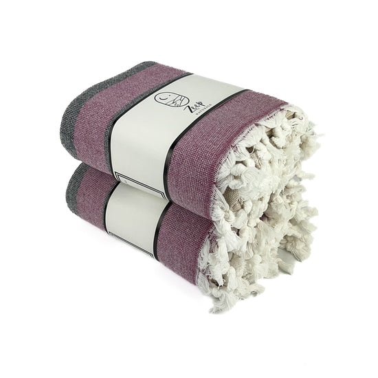 Zeep Naturals | Farmhouse Towels Natural Black and Burgundy Stripe | Catskills-inspired artisan natural soaps, luxurious Turkish towels, bathrobes, throws, and bedding. Discover handmade coffee cups, milk dispensers, and olive wood kitchen utensils—crafted with care for your home