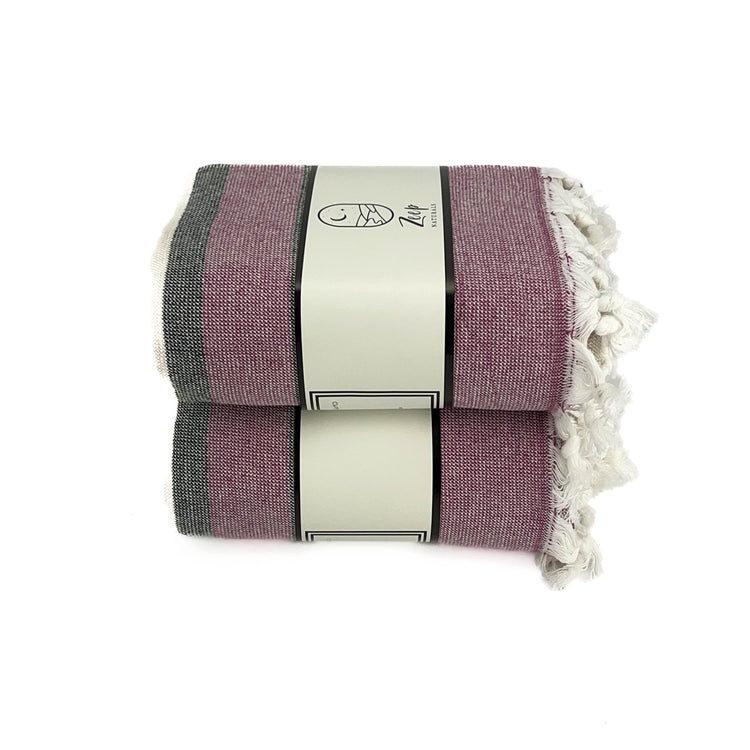 Zeep Naturals | Farmhouse Towels Natural Black and Burgundy Stripe | Catskills-inspired artisan natural soaps, luxurious Turkish towels, bathrobes, throws, and bedding. Discover handmade coffee cups, milk dispensers, and olive wood kitchen utensils—crafted with care for your home