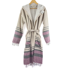 Zeep Naturals | Farmhouse Bathrobes Natural Black and Burgundy Stripe | Zeep Naturals brings you handcrafted soaps, organic cotton towels, and artisan kitchen essentials — all inspired by nature. Discover simple, sustainable living with products designed to soothe your senses and your home.