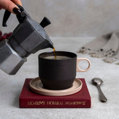Zeep Naturals | Lydia Collection Modern Conic Coffee/Tea Cup with Saucer Smoke Crema | Zeep Naturals brings you handcrafted soaps, organic cotton towels, and artisan kitchen essentials — all inspired by nature. Discover simple, sustainable living with products designed to soothe your senses and your home.