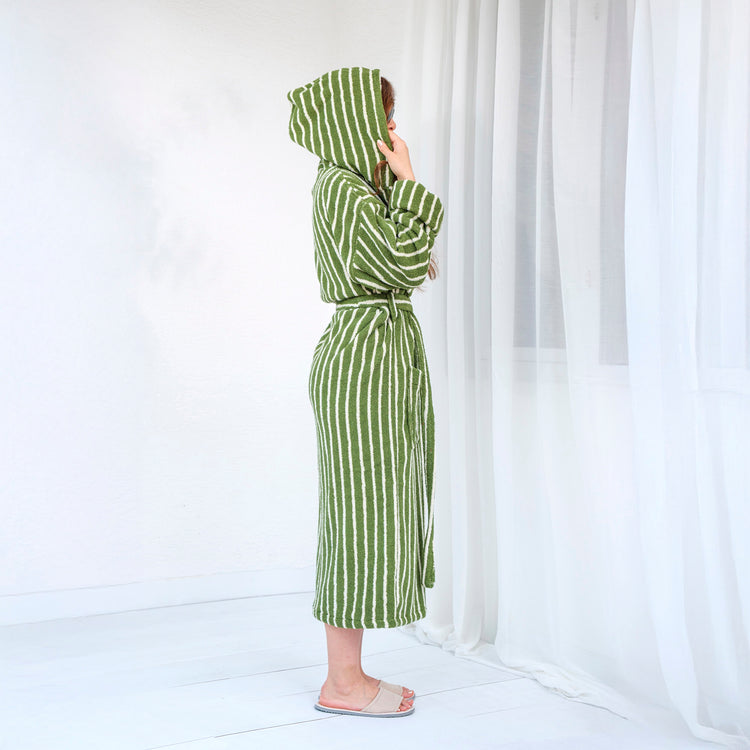 Aegean Collection Aegean Olive Striped Bathrobes