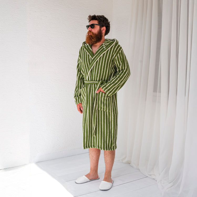 Aegean Collection Aegean Olive Striped Bathrobes