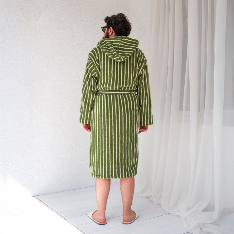Aegean Collection Aegean Olive Striped Bathrobes