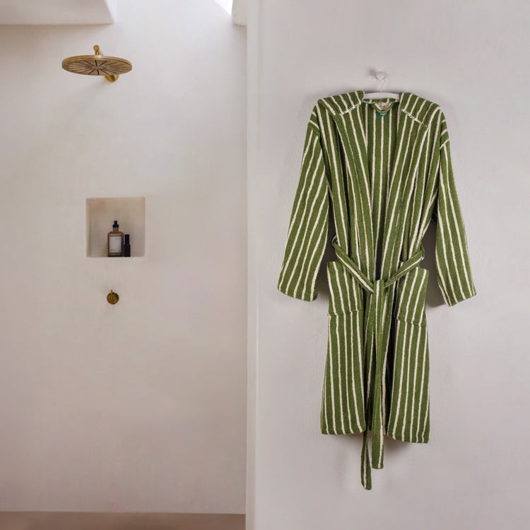 Aegean Collection Aegean Olive Striped Bathrobes