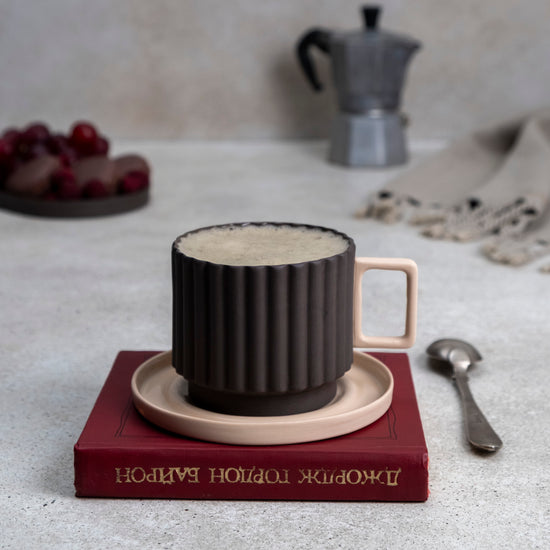 Zeep Naturals | Lydia Collection Modern Ribbed Coffee/Tea Cup with Saucer | Zeep Naturals brings you handcrafted soaps, organic cotton towels, and artisan kitchen essentials — all inspired by nature. Discover simple, sustainable living with products designed to soothe your senses and your home.