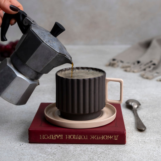 Zeep Naturals | Lydia Collection Modern Ribbed Coffee/Tea Cup with Saucer | Zeep Naturals brings you handcrafted soaps, organic cotton towels, and artisan kitchen essentials — all inspired by nature. Discover simple, sustainable living with products designed to soothe your senses and your home.
