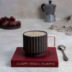 Zeep Naturals | Lydia Collection Modern Ribbed Coffee/Tea Cup Smoke Crema | Zeep Naturals brings you handcrafted soaps, organic cotton towels, and artisan kitchen essentials — all inspired by nature. Discover simple, sustainable living with products designed to soothe your senses and your home.