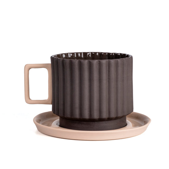 Zeep Naturals | Lydia Collection Modern Ribbed Coffee/Tea Cup with Saucer Smoke & Crema | Zeep Naturals brings you handcrafted soaps, organic cotton towels, and artisan kitchen essentials — all inspired by nature. Discover simple, sustainable living with products designed to soothe your senses and your home.