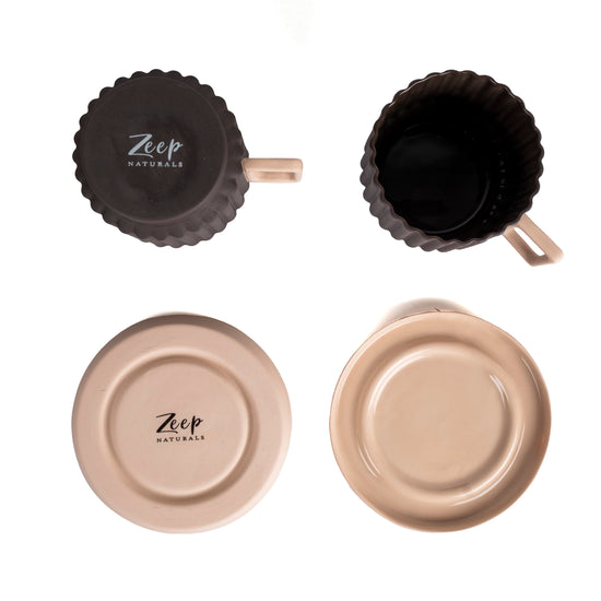 Zeep Naturals | Lydia Collection Modern Ribbed Coffee/Tea Cup with Saucer | Zeep Naturals brings you handcrafted soaps, organic cotton towels, and artisan kitchen essentials — all inspired by nature. Discover simple, sustainable living with products designed to soothe your senses and your home.
