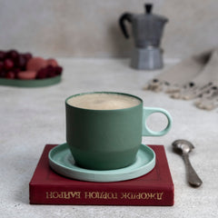 Zeep Naturals | Lydia Collection Modern Conic Coffee/Tea Cup with Saucer | Zeep Naturals brings you handcrafted soaps, organic cotton towels, and artisan kitchen essentials — all inspired by nature. Discover simple, sustainable living with products designed to soothe your senses and your home.