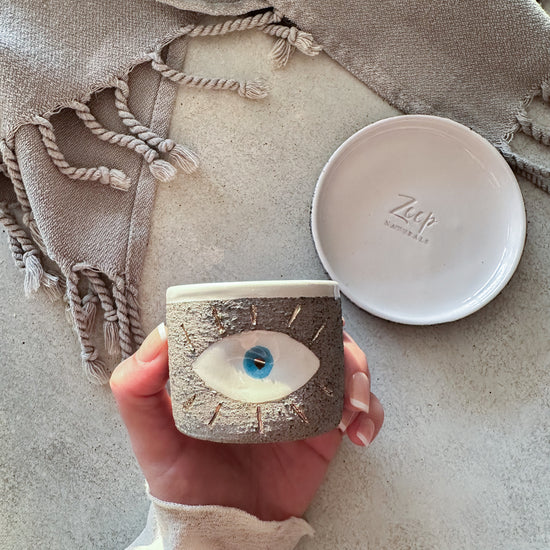 Zeep Naturals | Stoneware Handmade 2-Piece Espresso Cups Charming Eye | Catskills-inspired artisan natural soaps, luxurious Turkish towels, bathrobes, throws, and bedding. Discover handmade coffee cups, milk dispensers, and olive wood kitchen utensils—crafted with care for your home