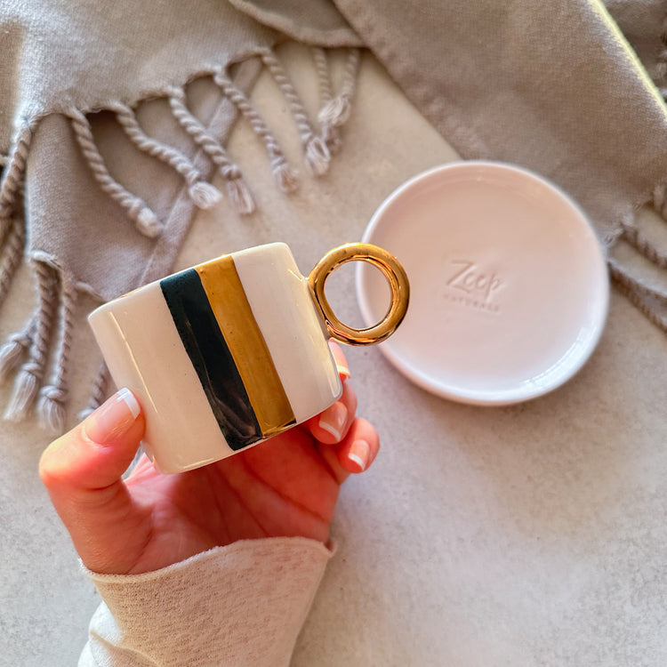 Zeep Naturals | Ceramic Handmade 2-Piece Standart Espresso Cups Modern Stripe | Catskills-inspired artisan natural soaps, luxurious Turkish towels, bathrobes, throws, and bedding. Discover handmade coffee cups, milk dispensers, and olive wood kitchen utensils—crafted with care for your home