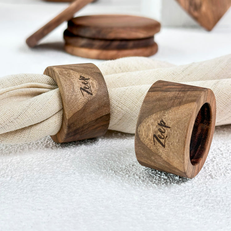 Zeep Naturals | Carya Collection Walnut Napkin Ring Set (4 Pieces) Walnut | Zeep Naturals brings you handcrafted soaps, organic cotton towels, and artisan kitchen essentials — all inspired by nature. Discover simple, sustainable living with products designed to soothe your senses and your home.