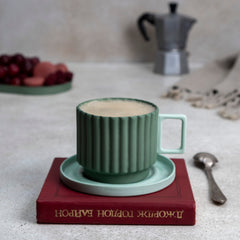 Zeep Naturals | Lydia Collection Modern Ribbed Coffee/Tea Cup with Saucer | Zeep Naturals brings you handcrafted soaps, organic cotton towels, and artisan kitchen essentials — all inspired by nature. Discover simple, sustainable living with products designed to soothe your senses and your home.