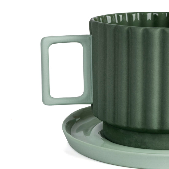 Zeep Naturals | Lydia Collection Modern Ribbed Coffee/Tea Cup with Saucer | Zeep Naturals brings you handcrafted soaps, organic cotton towels, and artisan kitchen essentials — all inspired by nature. Discover simple, sustainable living with products designed to soothe your senses and your home.