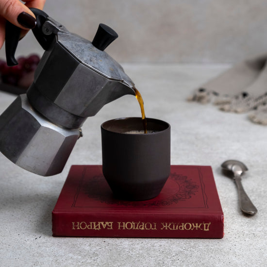 Zeep Naturals | Lydia Collection Modern Conic Espresso Cup Smoke | Zeep Naturals brings you handcrafted soaps, organic cotton towels, and artisan kitchen essentials — all inspired by nature. Discover simple, sustainable living with products designed to soothe your senses and your home.