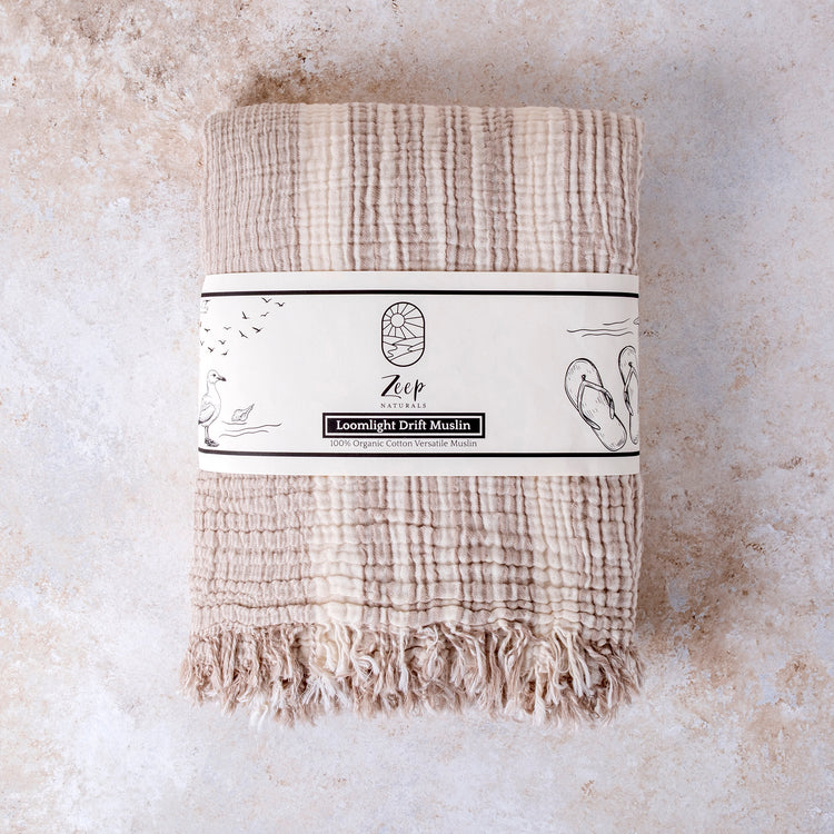 Zeep Naturals | Muslin Collection Loomlight Drift Muslin Towels Natural Khaki | Zeep Naturals brings you handcrafted soaps, organic cotton towels, and artisan kitchen essentials — all inspired by nature. Discover simple, sustainable living with products designed to soothe your senses and your home.