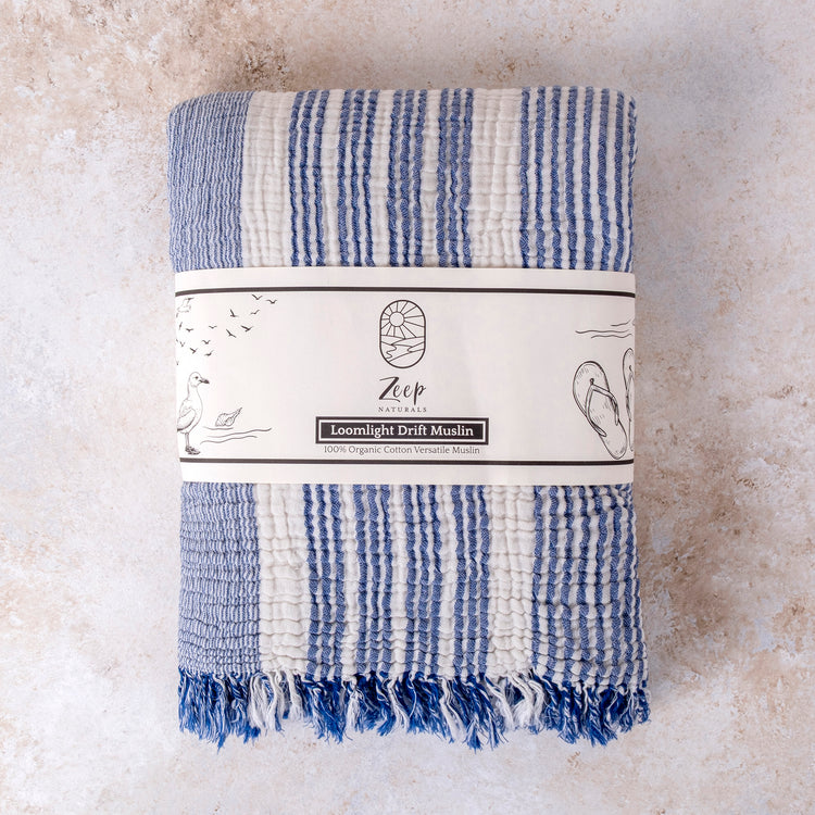 Zeep Naturals | Muslin Collection Loomlight Drift Muslin Towels Coastal Sky Blue | Zeep Naturals brings you handcrafted soaps, organic cotton towels, and artisan kitchen essentials — all inspired by nature. Discover simple, sustainable living with products designed to soothe your senses and your home.