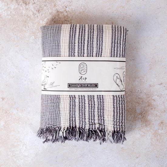 Zeep Naturals | Muslin Collection Loomlight Drift Muslin Towels Slate Grey | Zeep Naturals brings you handcrafted soaps, organic cotton towels, and artisan kitchen essentials — all inspired by nature. Discover simple, sustainable living with products designed to soothe your senses and your home.