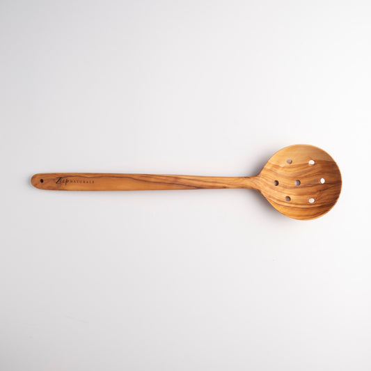 Olive Wood Slotted Round Spoon