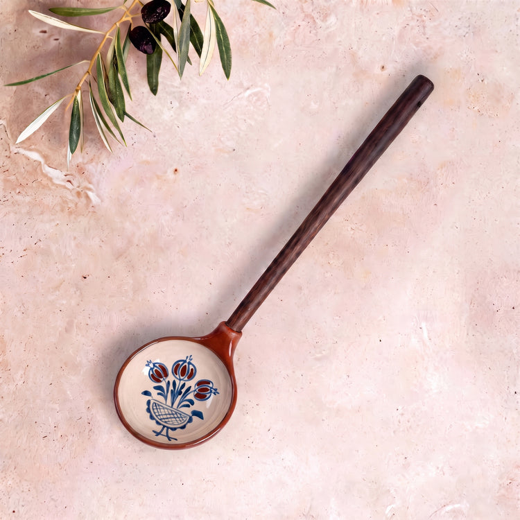 Zeep Naturals | Troy Collection Ceramic Ladle with Wooden Handle | Zeep Naturals brings you handcrafted soaps, organic cotton towels, and artisan kitchen essentials — all inspired by nature. Discover simple, sustainable living with products designed to soothe your senses and your home.