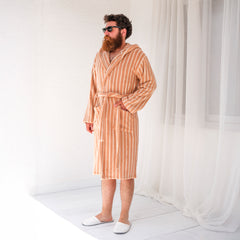 Zeep Naturals | Aegean Collection Almond Cream Striped Bathrobes | Zeep Naturals brings you handcrafted soaps, organic cotton towels, and artisan kitchen essentials — all inspired by nature. Discover simple, sustainable living with products designed to soothe your senses and your home.
