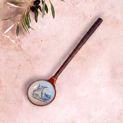 Zeep Naturals | Troy Collection Ceramic Ladle with Wooden Handle | Zeep Naturals brings you handcrafted soaps, organic cotton towels, and artisan kitchen essentials — all inspired by nature. Discover simple, sustainable living with products designed to soothe your senses and your home.