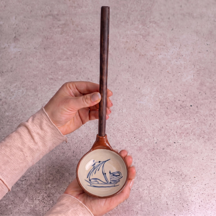 Zeep Naturals | Troy Collection Ceramic Ladle with Wooden Handle | Zeep Naturals brings you handcrafted soaps, organic cotton towels, and artisan kitchen essentials — all inspired by nature. Discover simple, sustainable living with products designed to soothe your senses and your home.