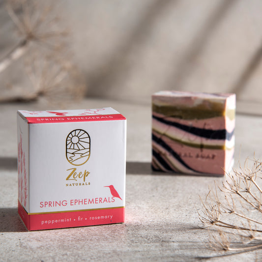 Zeep Naturals | Spring Ephemerals Spring Ephemerals Large | Catskills-inspired artisan natural soaps, luxurious Turkish towels, bathrobes, throws, and bedding. Discover handmade coffee cups, milk dispensers, and olive wood kitchen utensils—crafted with care for your home