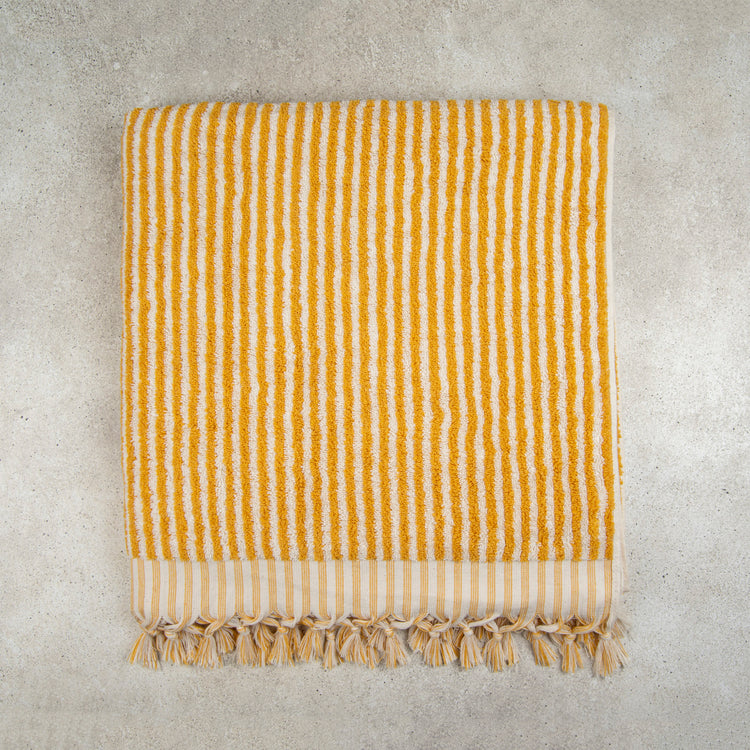 Zeep Naturals | Striped Towels Goldenrod Bath | Catskills-inspired artisan natural soaps, luxurious Turkish towels, bathrobes, throws, and bedding. Discover handmade coffee cups, milk dispensers, and olive wood kitchen utensils—crafted with care for your home