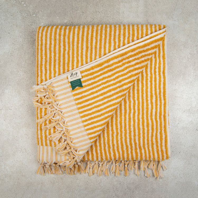 Zeep Naturals | Striped Towels Goldenrod Bath | Catskills-inspired artisan natural soaps, luxurious Turkish towels, bathrobes, throws, and bedding. Discover handmade coffee cups, milk dispensers, and olive wood kitchen utensils—crafted with care for your home