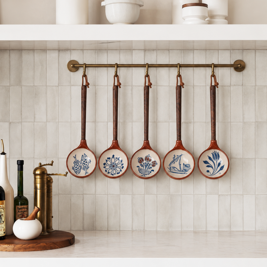 Zeep Naturals | Troy Collection Ceramic Ladle with Wooden Handle | Zeep Naturals brings you handcrafted soaps, organic cotton towels, and artisan kitchen essentials — all inspired by nature. Discover simple, sustainable living with products designed to soothe your senses and your home.
