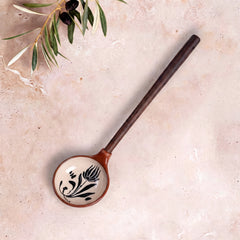 Zeep Naturals | Troy Collection Ceramic Ladle with Wooden Handle | Zeep Naturals brings you handcrafted soaps, organic cotton towels, and artisan kitchen essentials — all inspired by nature. Discover simple, sustainable living with products designed to soothe your senses and your home.