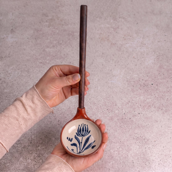 Zeep Naturals | Troy Collection Ceramic Ladle with Wooden Handle | Zeep Naturals brings you handcrafted soaps, organic cotton towels, and artisan kitchen essentials — all inspired by nature. Discover simple, sustainable living with products designed to soothe your senses and your home.