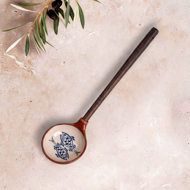Zeep Naturals | Troy Collection Ceramic Ladle with Wooden Handle | Zeep Naturals brings you handcrafted soaps, organic cotton towels, and artisan kitchen essentials — all inspired by nature. Discover simple, sustainable living with products designed to soothe your senses and your home.