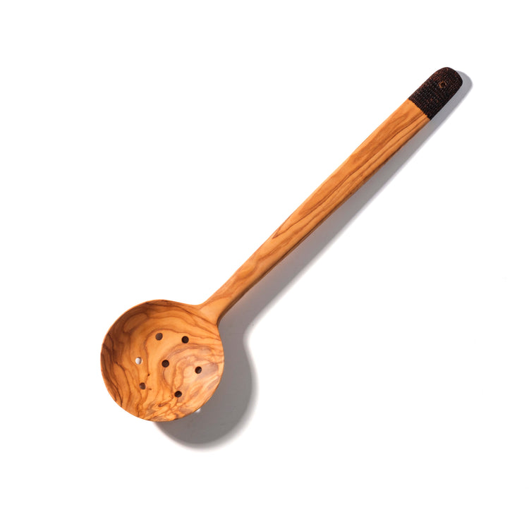 Olive Wood Ember Grain Slotted Round Spoon